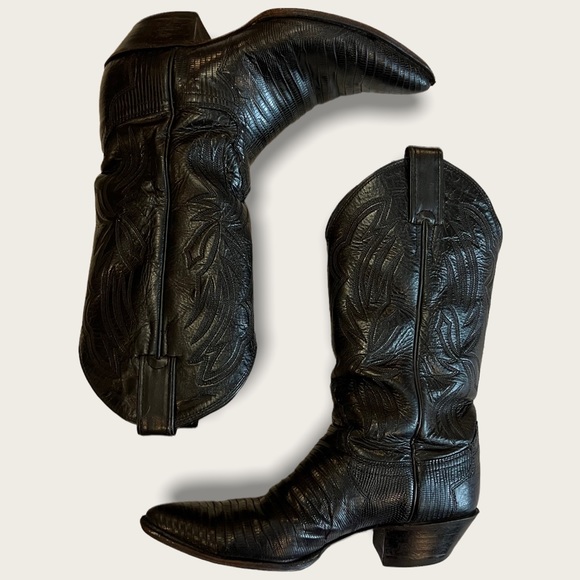 Justin 4705 Vintage Black Lizard and Leather Pull on Boot size 7 - Picture 2 of 16